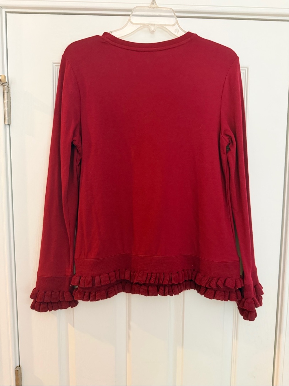 NEW $60 Ladies Size Small "crown & ivy" Burgundy Ruffle-Hem Long Sleeve Top GUC - Picture 7 of 8